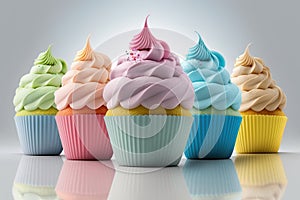 Rainbow colorful cupcakes. Illustration AI Generative