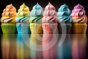 Rainbow colorful cupcakes. Illustration AI Generative