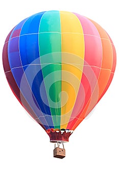 Rainbow colorful hot air balloon with basket isolate on white background with clipping path