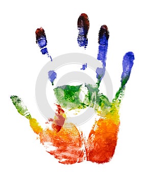 Rainbow colorful right hand print isolate on white background