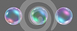 Rainbow colorful underwater bubble isolated on transparent background. Realistic vector illustration of air or soap