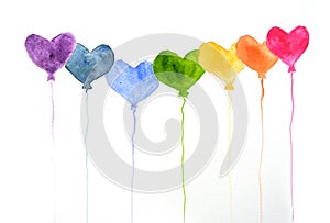Rainbow colors of balloons on white, watercolor painting
