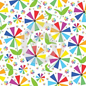 Rainbow Colors Flowers Seamless Pattern