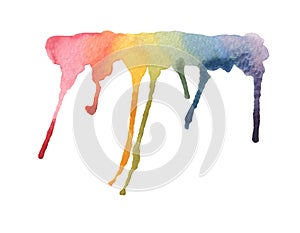 Rainbow colors of paint dripping on white background.