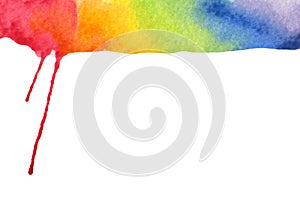 Rainbow colors of paint dripping on white background.