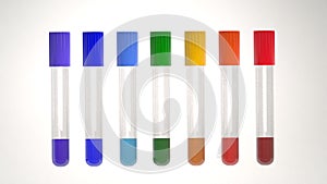 Rainbow colors test tubes ordered in line