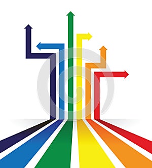 Rainbow coloured arrow line perspective background