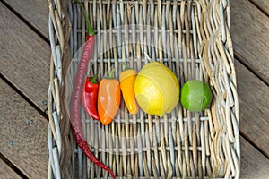 Rainbow foods fruit and vegetables in basket