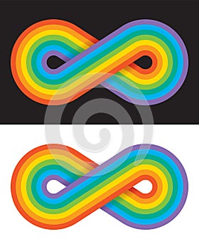Rainbow coloured infinity symbol.