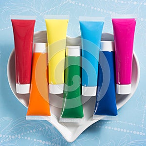 Rainbow colours heart - multicolored acrylic paints tubes set