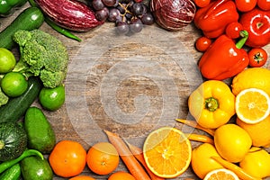 Rainbow composition with fresh vegetables and fruits