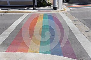 The rainbow crosswalk on Duval Street near Key West, Florida, U.S