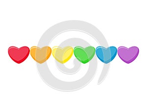 Rainbow cute hearts flat design on white background,vecctor illustration