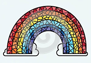 Rainbow is depicted with a mosaic pattern of triangular and polygonal