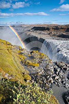 Rainbow at Dettifoss waterfall in Iceland