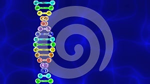 Rainbow DNA (deoxyribonucleic acid) with blue background