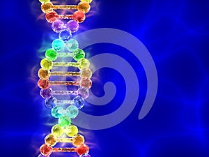 Rainbow DNA (deoxyribonucleic acid) on blue background