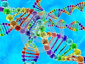 Rainbow DNA (deoxyribonucleic acid) with blue background photo