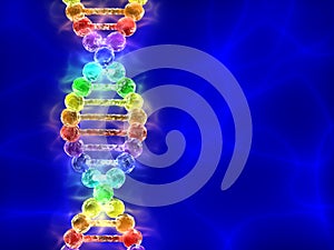 Rainbow DNA (deoxyribonucleic acid) on blue background photo