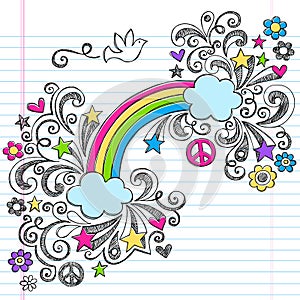 Rainbow and Dove Peace Doodles Vector