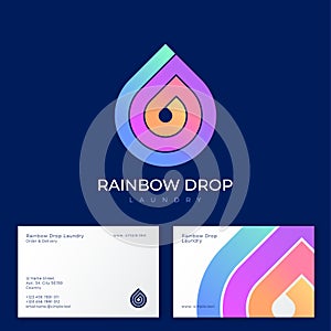 Rainbow Drop icon. Logo of laundry, dry-clean. Helix, spiral drop with letters.