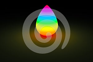 Rainbow droplet glowing in dark color light