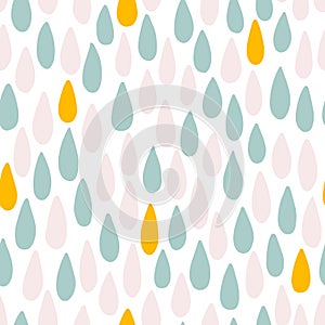Rainbow drops of rain seamless pattern in pastel colors. Baby scandinavian vector hand drawn illustration ideal for