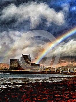 Rainbow at Eilean Donan castle, Dornie