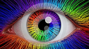 Rainbow Eye with Binary Code Iris, Digital Vision Concept
