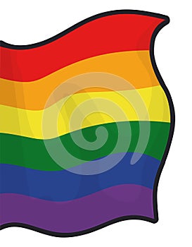 Rainbow flag with bold outline emerging from left, Vector illustration