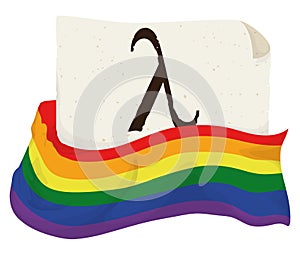 Rainbow flag covering paper with lambda symbol, Vector illustration