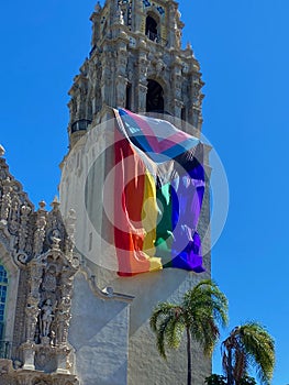 Rainbow Flag Hanging from the California Tower