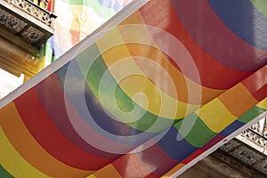 Rainbow flag on the balcony of a house in the Chueca district of Madrid photo