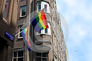 Rainbow flags on Amsterdam street