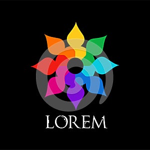 Rainbow flower geometric logo template isolated