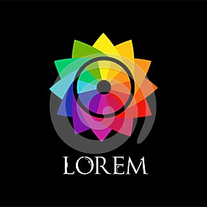 Rainbow flower geometric logo template isolated