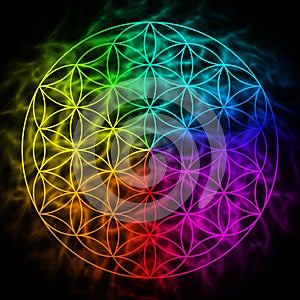 Rainbow flower of life with aura