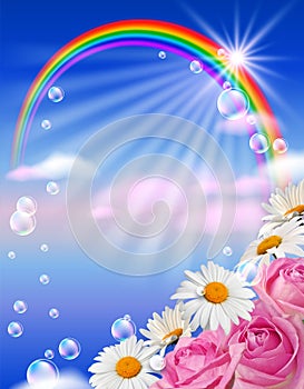 Rainbow and flowers