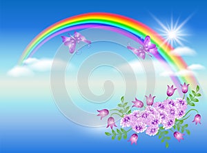 Rainbow and flowers