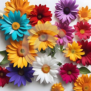 Rainbow flowers, lorem ipsum dolor sit amet. AI -Generated. photo