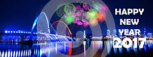 Rainbow fountain show at Expo Bridge and firework festival in Daejeon,South Korea