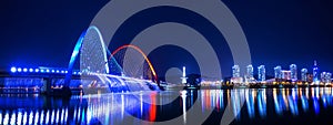 Rainbow fountain show at Expo Bridge in Korea.