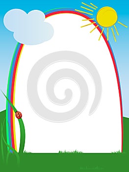 Rainbow frame decorated with doodle sun