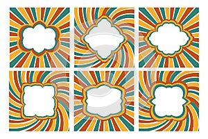 Rainbow frames set 70s psychedelic hippie style. Vintage frame 1970s groove. vector illustration