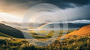 Rainbow framing a mountain range