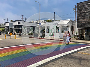 Rainbow gay flag crosswalk in Venice