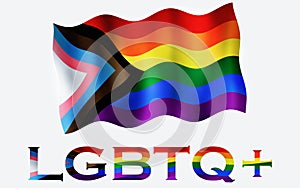 LGBTQ+ pride flag illustration with fabric texture with LGBTQ+ text with White space photo