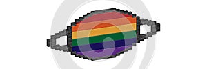 Rainbow gay pride protection symbol in virus protective mask, flag concept lgbt, 3d pixel art.