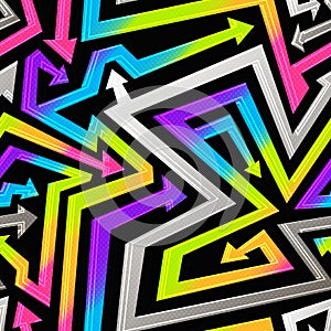 Rainbow geometric arrows. Seamless pattern