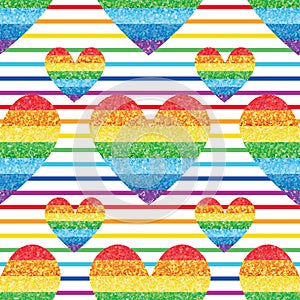 Rainbow glitter love stripe symmetry seamless pattern